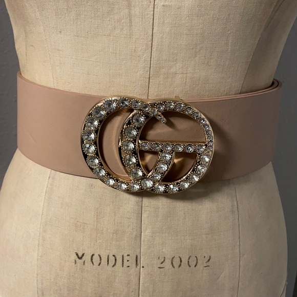 Rhinestone Buckle Vegan Leather Belt